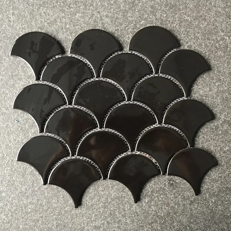 premium black fish scale porcelain mosaic bathroom wall tiles