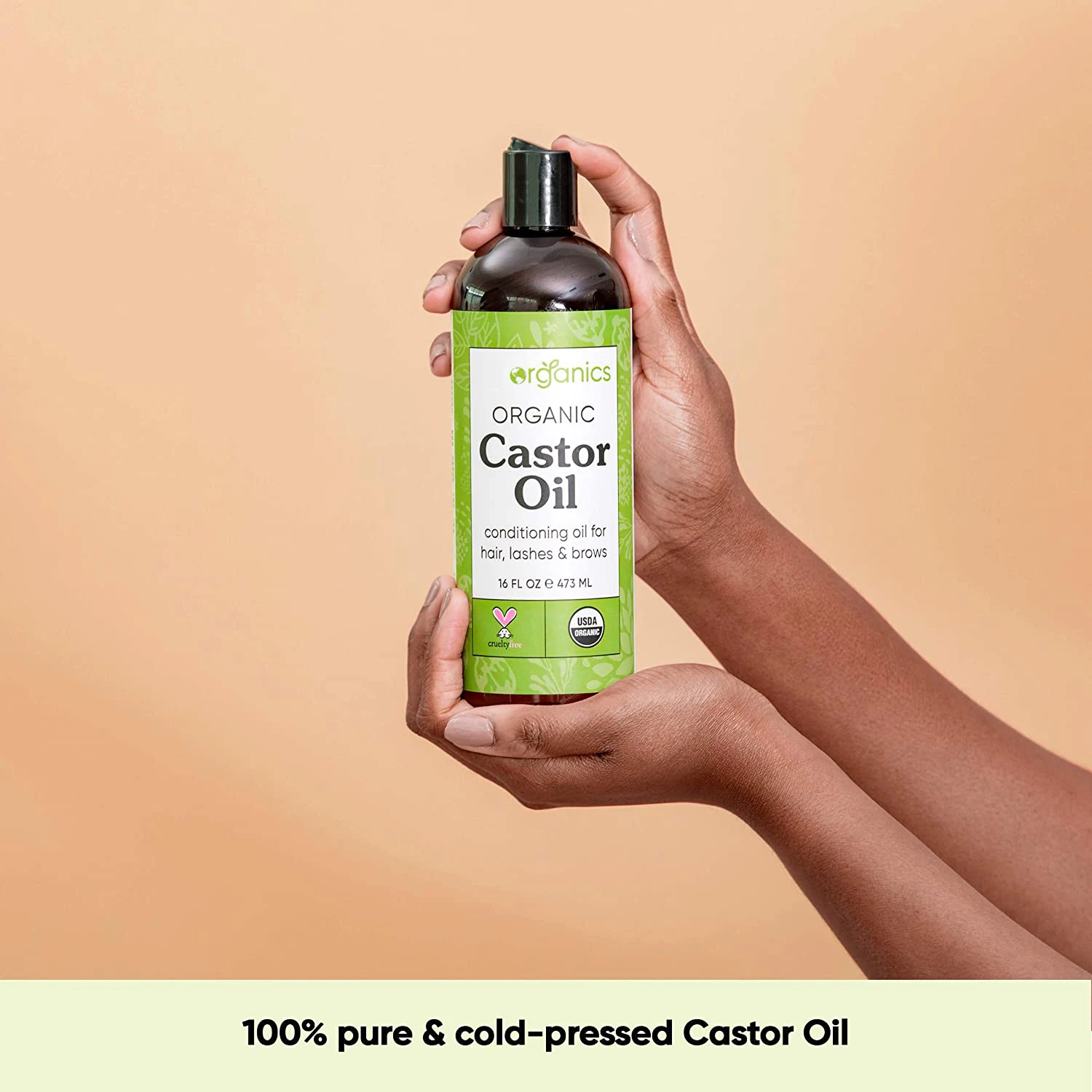 Castor Oil Organic Cold-Pressed (16oz) 100% Pure Hexane-Free Castor Oil - Conditioning & Healing, For Dry Skin, Hair Growth