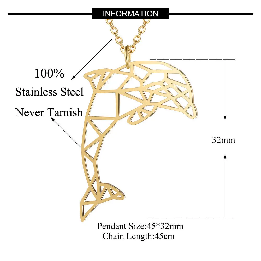 Minimalist 18k gold plated cute animal pendant necklace for women girls trendy cut-out design dolphin necklace best gift for her