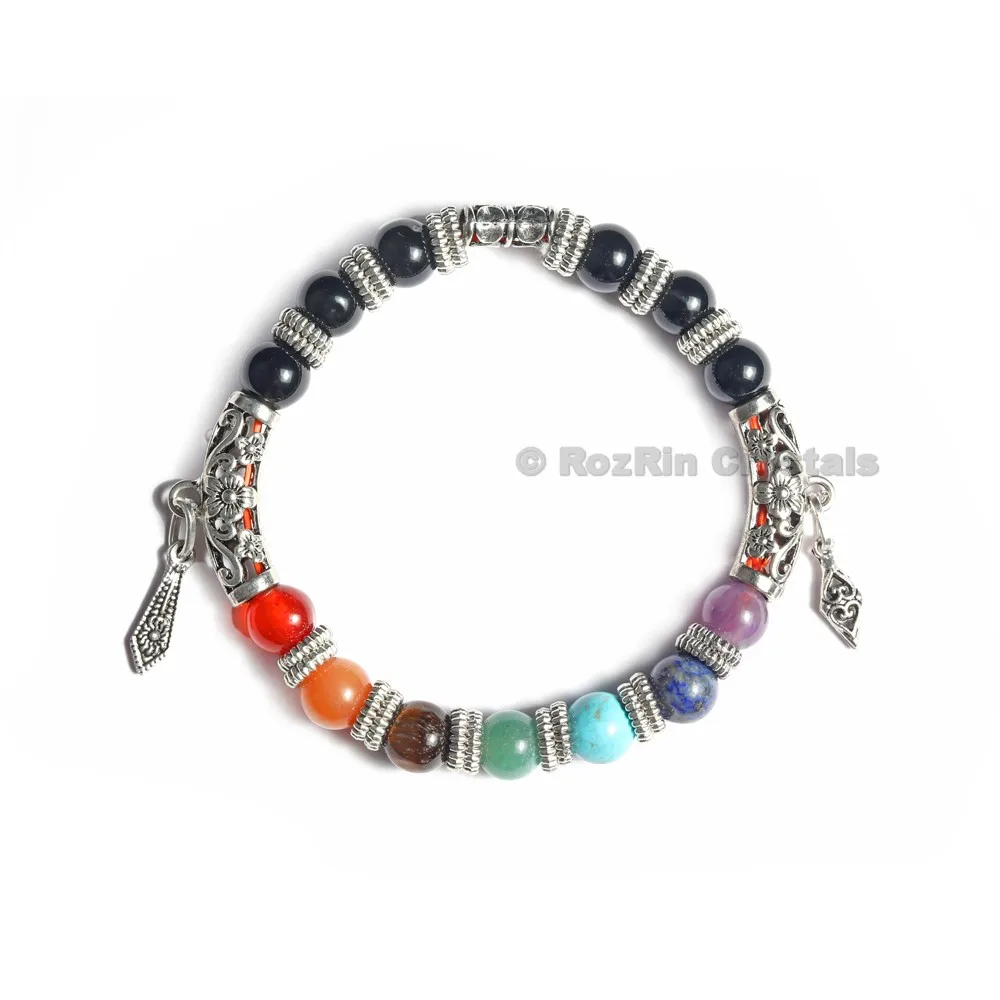 Buy Online Black Obsidian With Chakra Designer Bracelets : Black Obsidian With Chakra Designer Bracelets For Sale