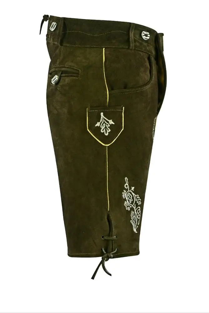 Brown color men lederhose bavarian garments trachten short pant suede leather