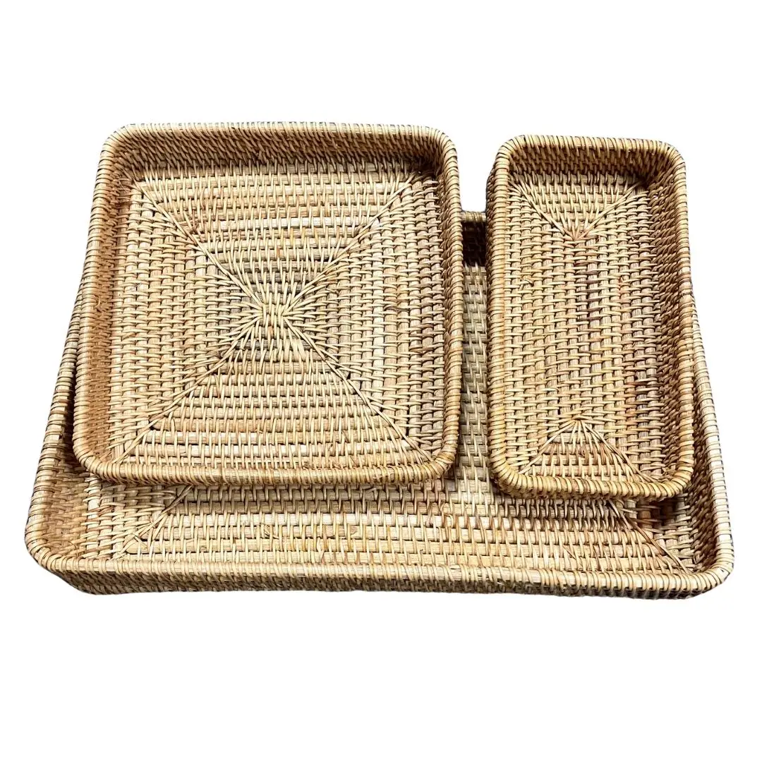 Wholesale Rattan Trays Set Eco-friendly Jewellery Tray Sustainable Rattan Storage Tray Wicker Home Organizer Made in Vietnam