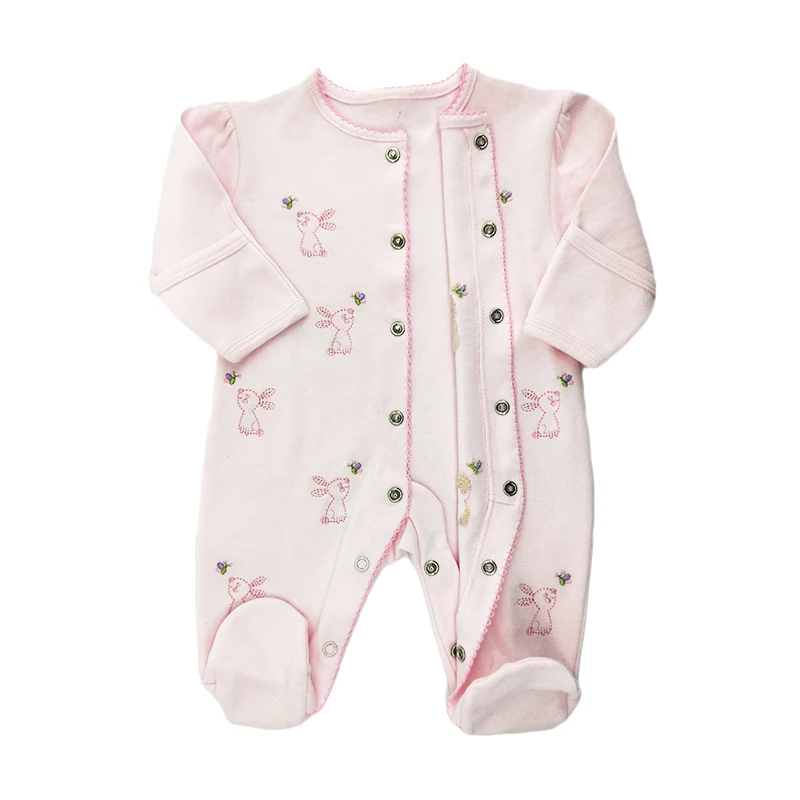 2021 Factory Sell Interlock 100% cotton  Easy wear and off Cute 2 Pieces embroidery Set  Baby Girl Cloth & Hat