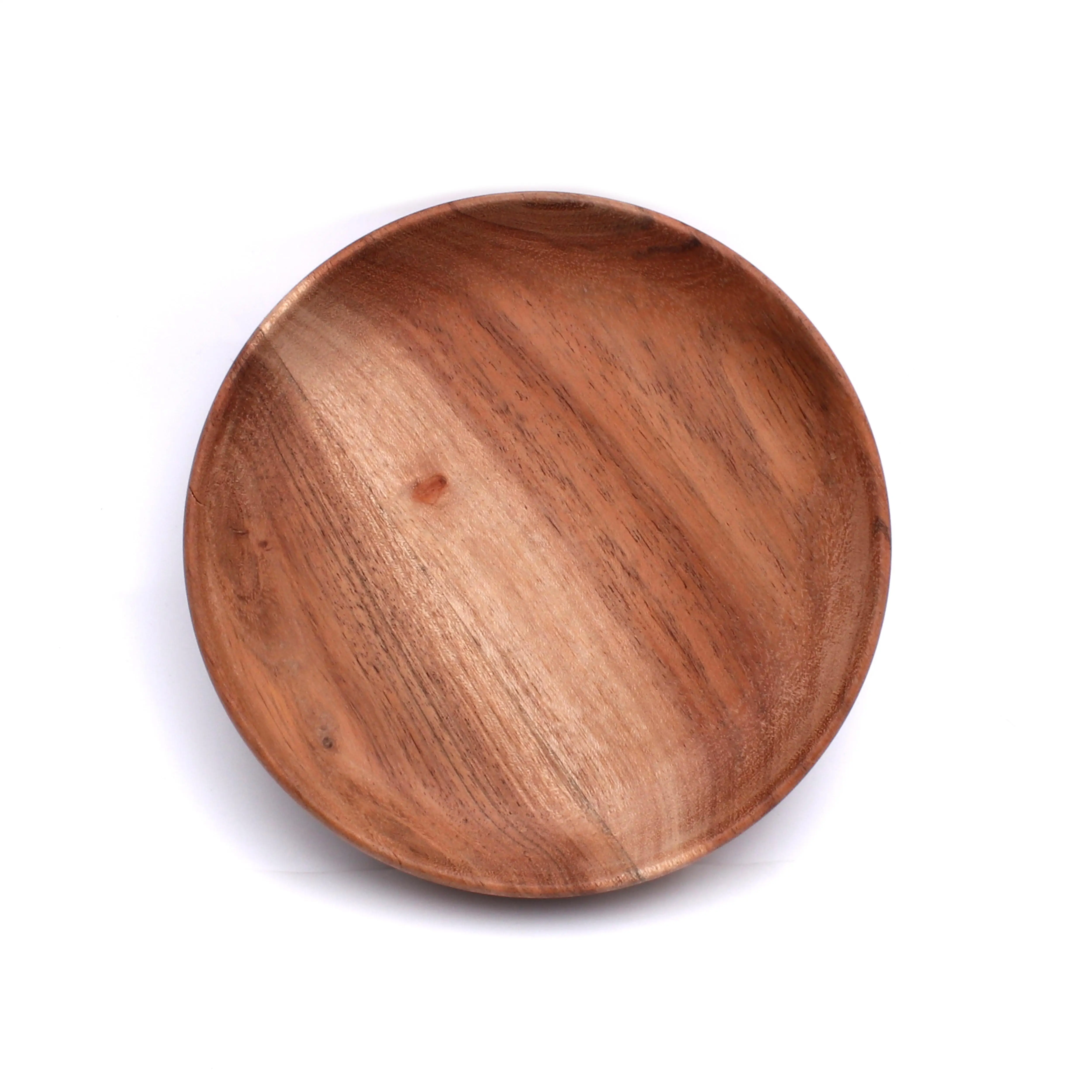 15 x 15 x 3 CMS Natural Acacia Wood Japanese Style Flat Bottom Bowl for Sauce and Salad Serving in Home Hotel Use Wooden Bowl