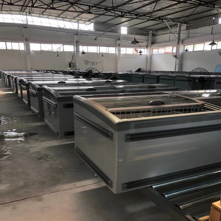 Supermarket Industrial Frizer  Refrigeration showcase Equipment Spares For Ice Cream Curved Glass Door Island Chest Freezer