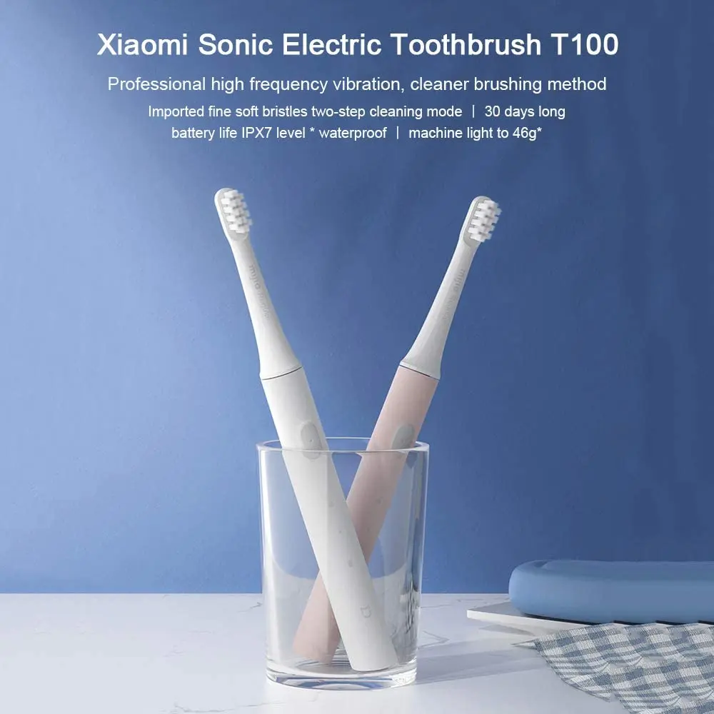 Xiaomi Mijia T100 with Timer Accepted Rechargeable Cleaning Replacement Head Brush Sonic Electric Toothbrush
