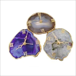 Высококачественные настольные часы с агатом хрустальный камень жеодовый Агат ломтик золотой отделкой агат лидер продаж каменные часы-подставки