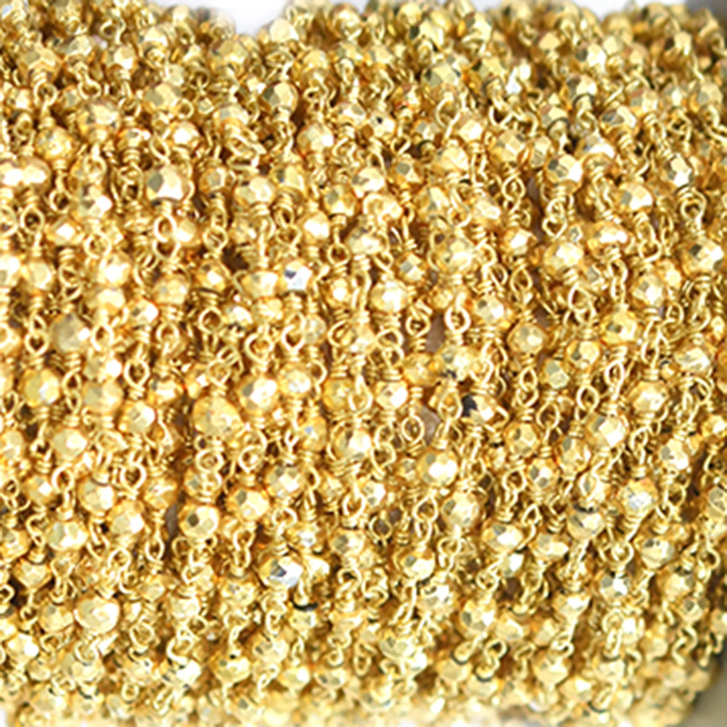 Pyrite Rondelle Shape 925 Sterling Silver Gold Plated Rosary Wire Wrap Chain Jewelry Making