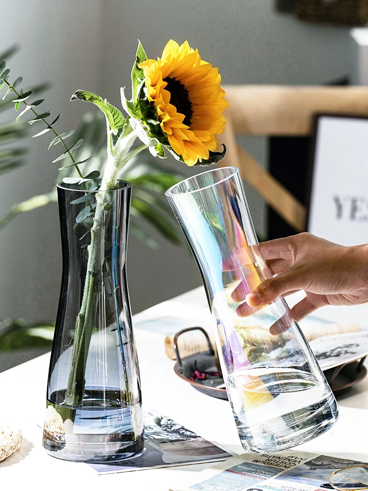 Clear Amber Gray Colorful Tall Large Glass Vase Flower Arrangement Table Centerpiece Living Room Dining Room Tabletop Glass Vase