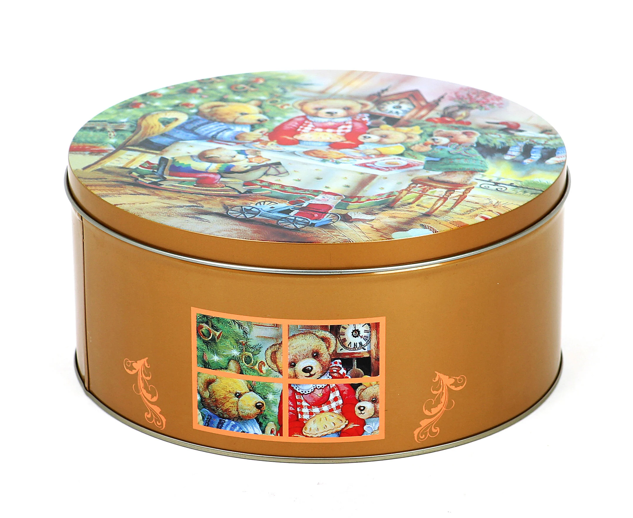 
Custom round Bank metal tin box containers for chocolate biscuit cake toys 