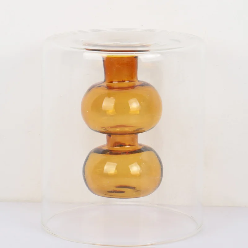 Custom Nordic INS Creative Glass Flower Pot Hand-made Aromatherapy Double-layer Hydroponic Glass Vase