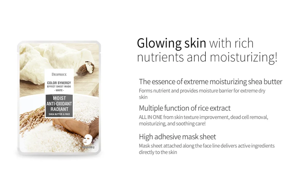 Deoproce Color Synergy Effect Sheet Mask White 10 sheets oem korea facial mask shea butter rice moisture soothing made in korea