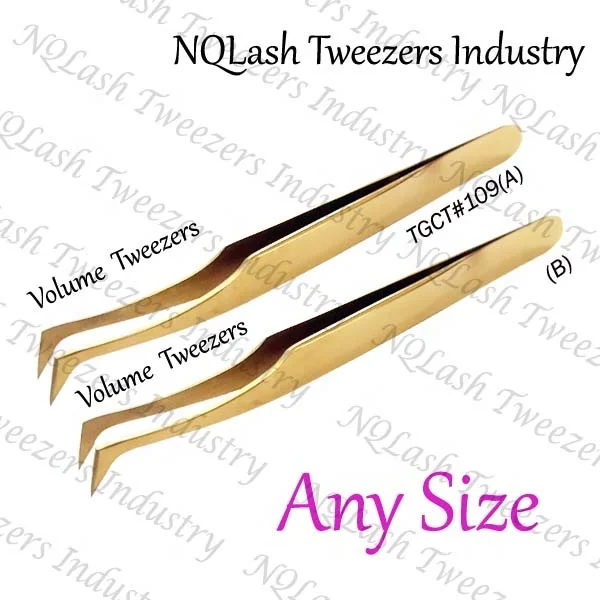 
Top Quality Titanium Gold Color Lash Tweezers / Beautiful Style Titanium Gold Eyelash Extension Tweezers 
