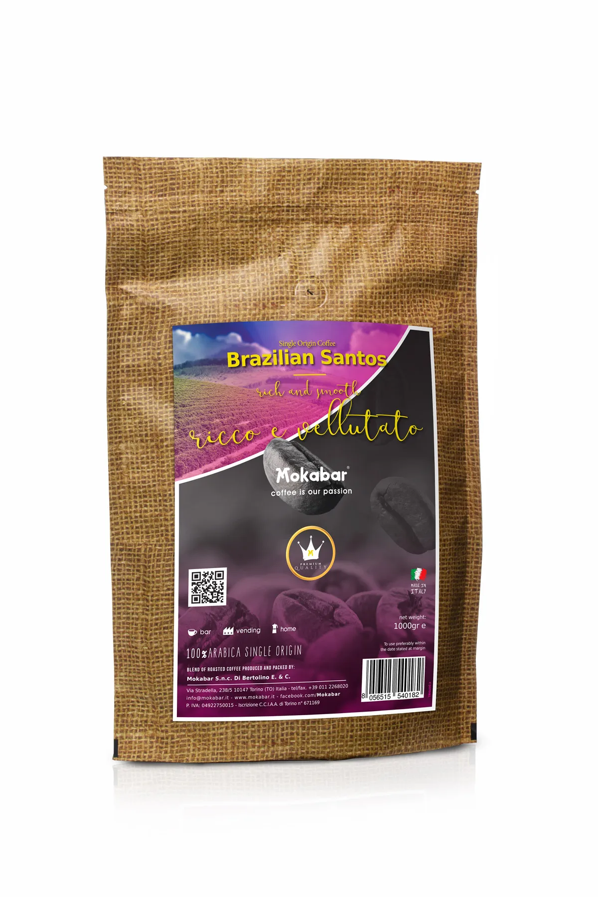 
MOKABAR Made In Italy Roasted Brazilian 100% Arabica Coffee Beans For Coffee Shop 