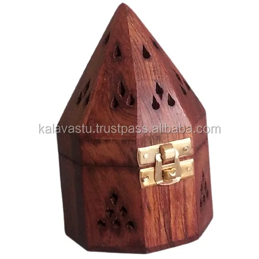 Eco Friendly Designer Decorative Brass inlay Wooden charcoal burner with brass bowl