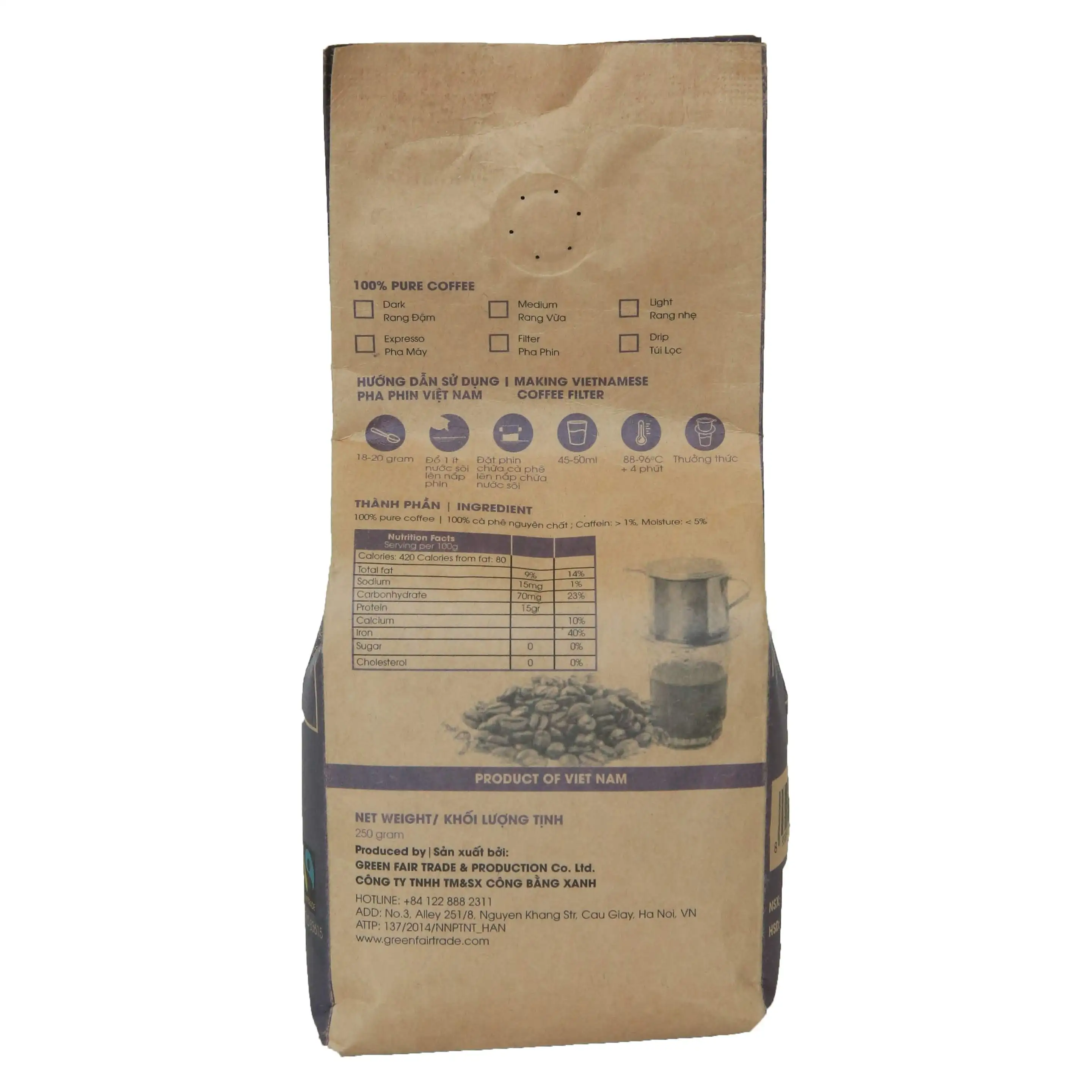 Vietnamese Ground Coffee Blending Arabica and Robusta With Draft Package Wholesales