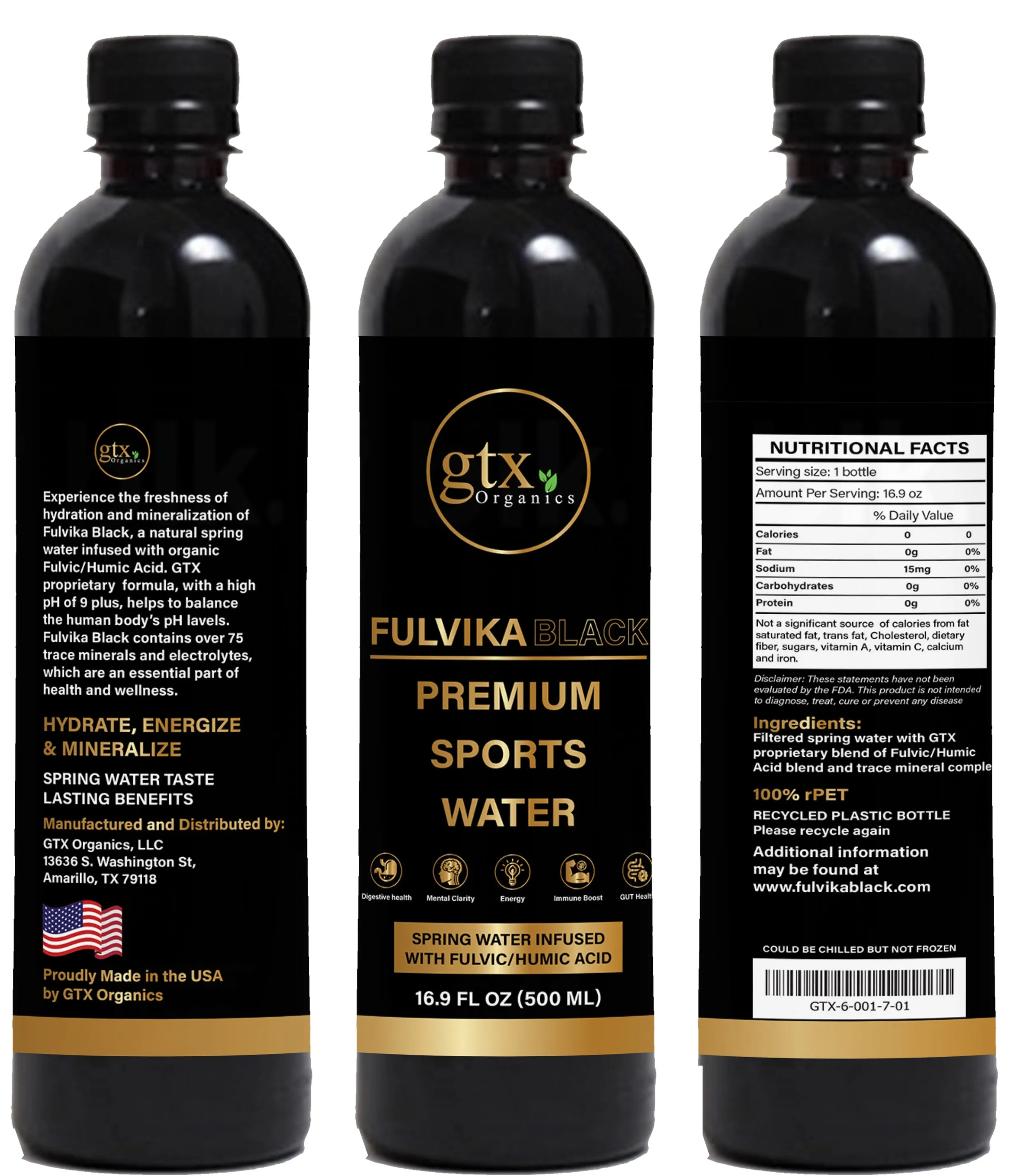 Organic Minerals Water (Fulvic Acid Humic No natural colors, flavors or preservatives Fulvika Black Naturally Mineralized Water