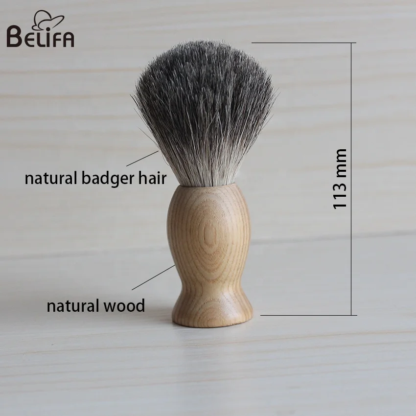 Belifa custom logo private label wholesale  barber shave wooden handle pure natural badger hair shaving brush mens
