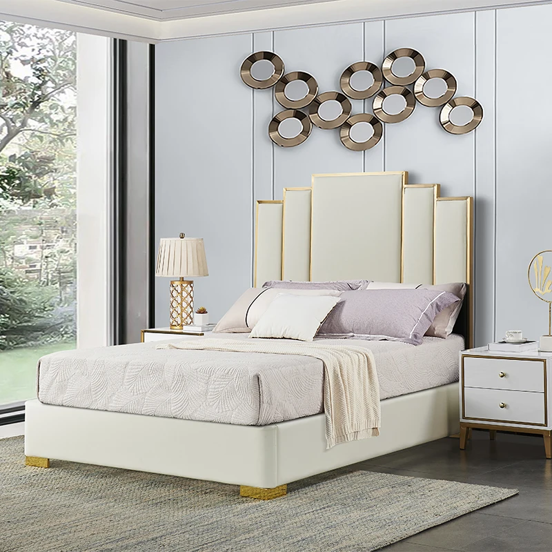 Luxury solid wood upholstered furniture king size platform bed frame set