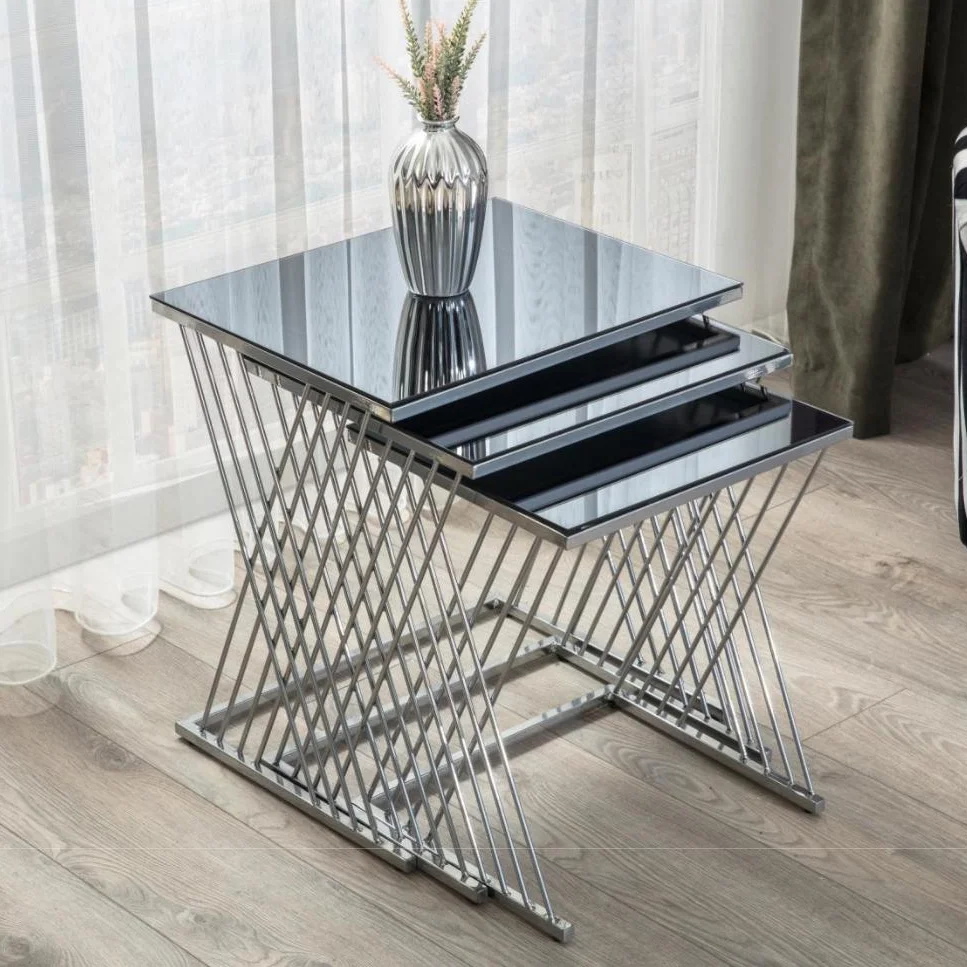 ts vettore 108 Middle  Coffee Table with glass top and silver iron metal stand MADE IN TURKEY OEM FACTORY MADE