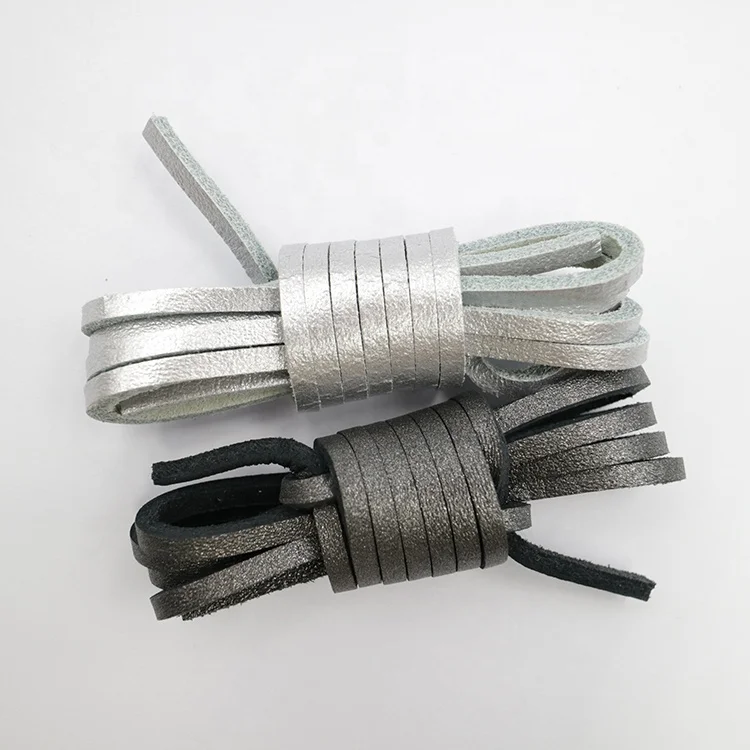 Free samples 100% Cowhide Leather Rawhide Metallic Square Leather shoelaces