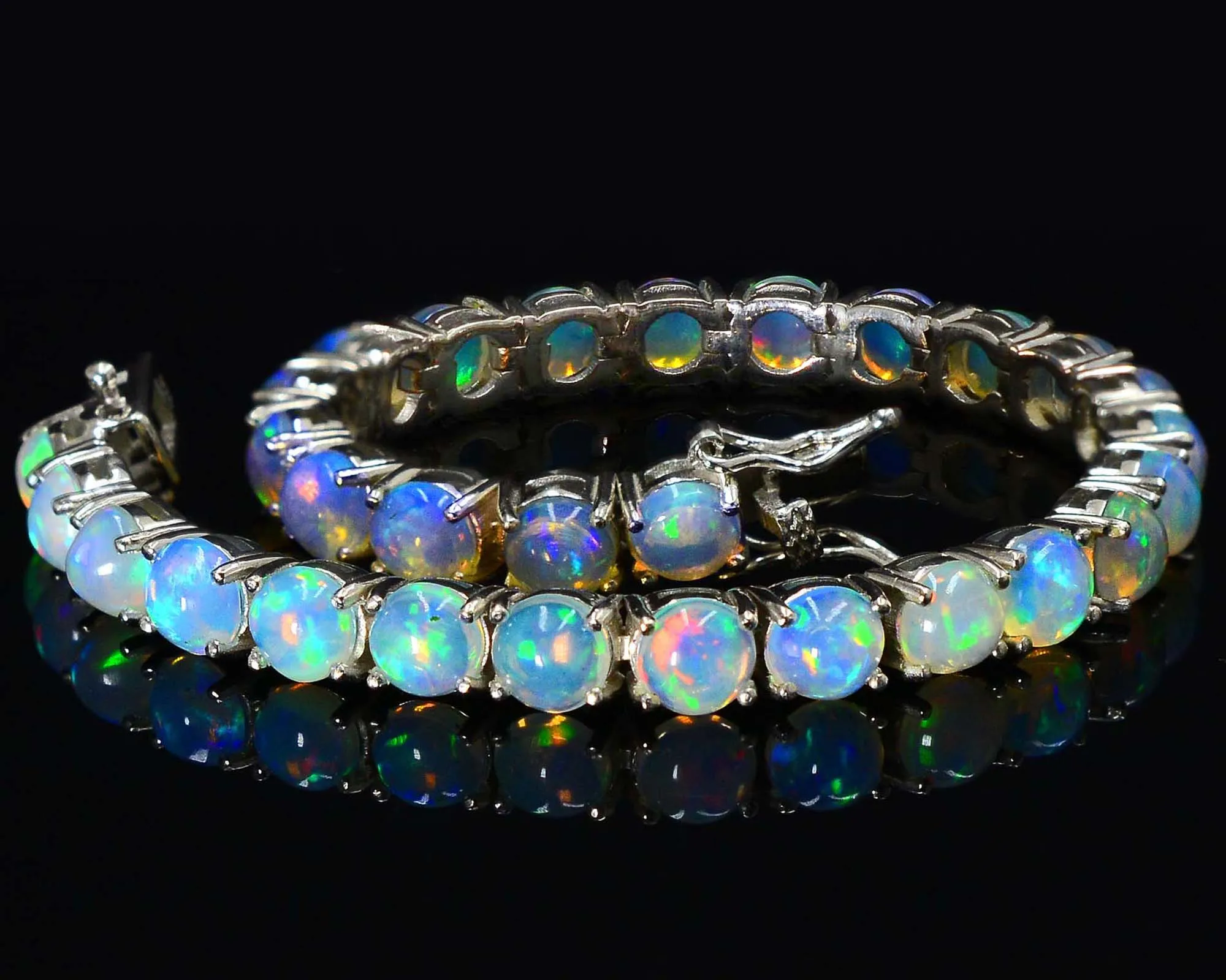 High Quality Opal 6 MM Round Shape Natural Gemstone 925 Sterling Silver Tennis Style Bracelet For Women By Jaipur Wholesaler