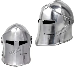Medieval Visored Barbuta Armor Helmet Brushed Steel Knights Templar Crusaders Halloween Costume Props
