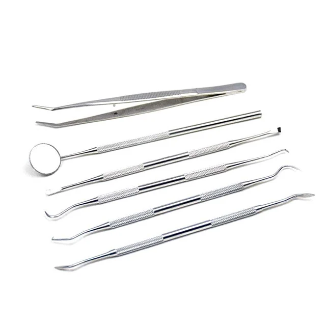 6 PCS Stainless Steel Dental Hygiene Kit Dental Mirror/ College Tweezer / Explorer/ Probe / Scalar