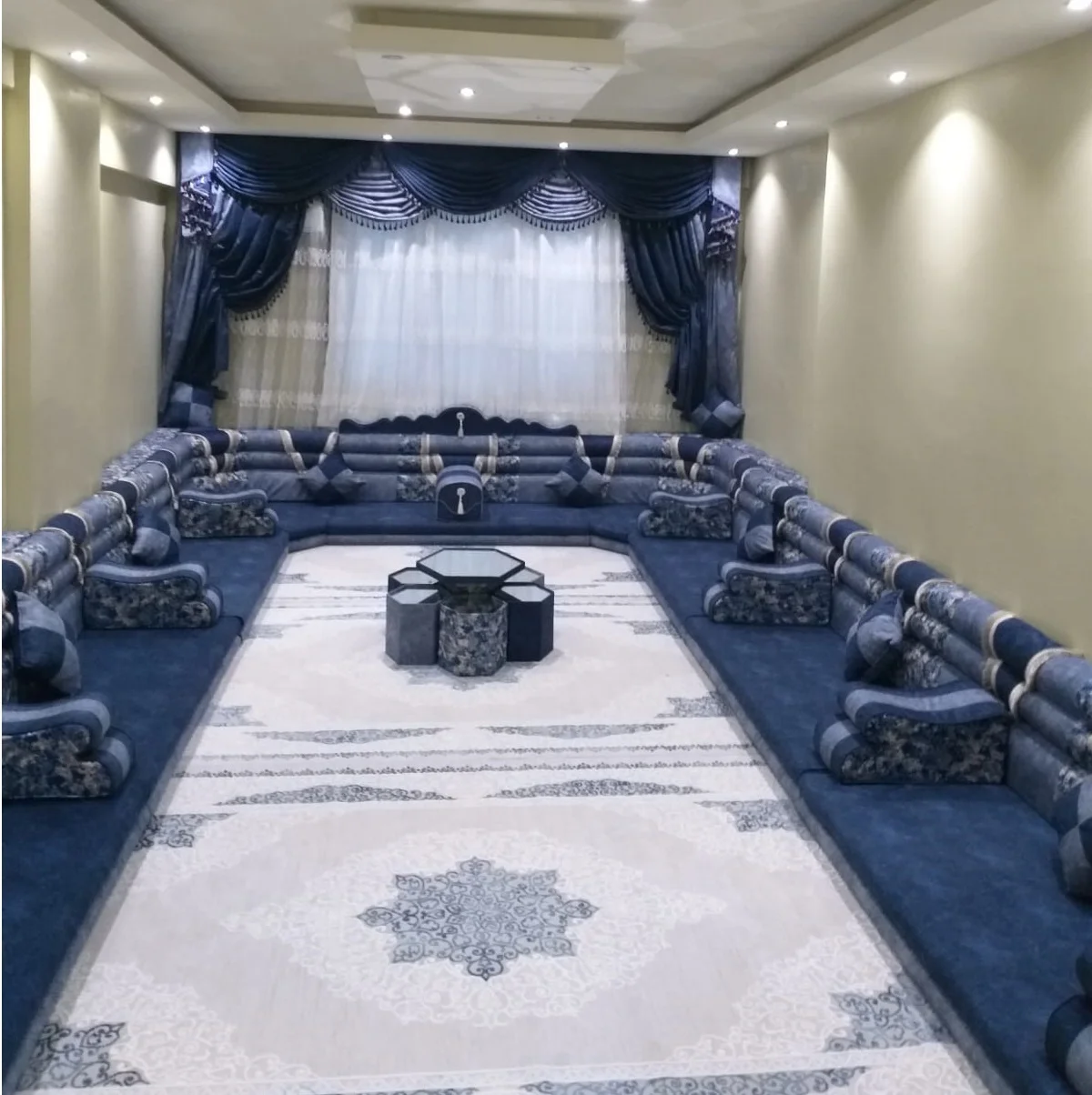 Ottoman Style Sofa Arabic Majlis Oriental Floor Seating | Sitting Height 15cm  |  Sofa   Wool Carpet   Curtain   Table Set FULL (11000001581091)