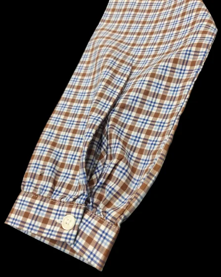 Brown Check Ruffled round neck Long sleeve Ladies Dress