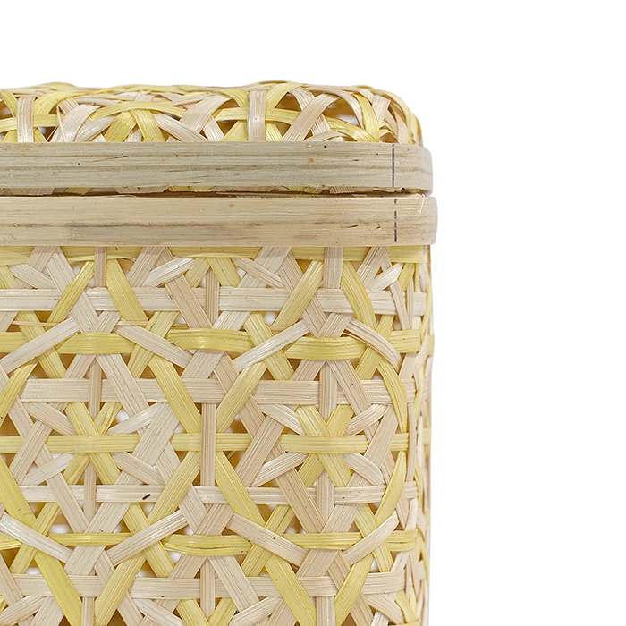New Design Yellow Handmade Storage Basket With Lid, Woven bamboo Box, Basket Box Wholesale