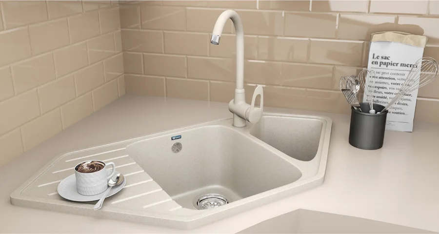 Composite  two-section kitchen sink with a mixer tap hole ULGRAN U-409