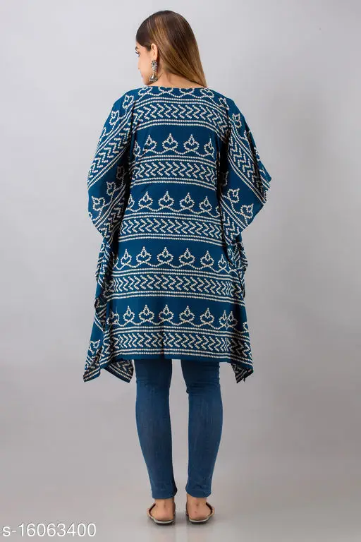 Woke Up Feeling Like A Diva In Navy Blue Hand Block Printed Bandhej Tie-Up Waist Kaftan Crafted With Breathable Cotton Fabric