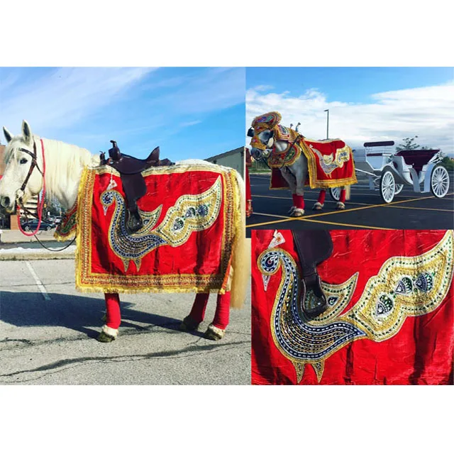 Wedding Horse Costume with Peacock Design Red and Gold Wedding Horse Costume Fancy Wedding Horse Costume Manufacturer Manufacturers