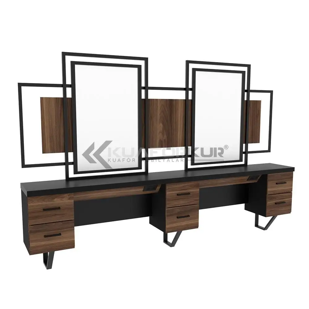 Hot Selling Make Up Unit Salon Mirror Stations Beauty Salon Furniture  MDF-Lam Wooden Body Optional Color New Design