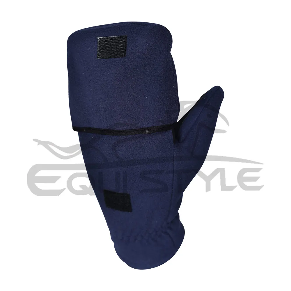 Kepsey Warm Flip Top Gloves Blue Polyester Fleece Black Leather Palm Half Finger Flip Top Hand Gloves For Outdoors Wholesale