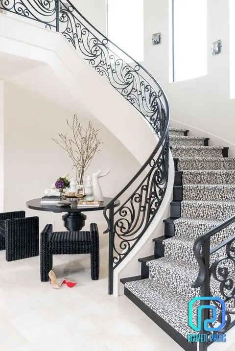 Vietnamese Factory Of Luxurious Indoor Stair Railing Designs, Luxury Stair Railing, Wrought Iron Railing Stairs