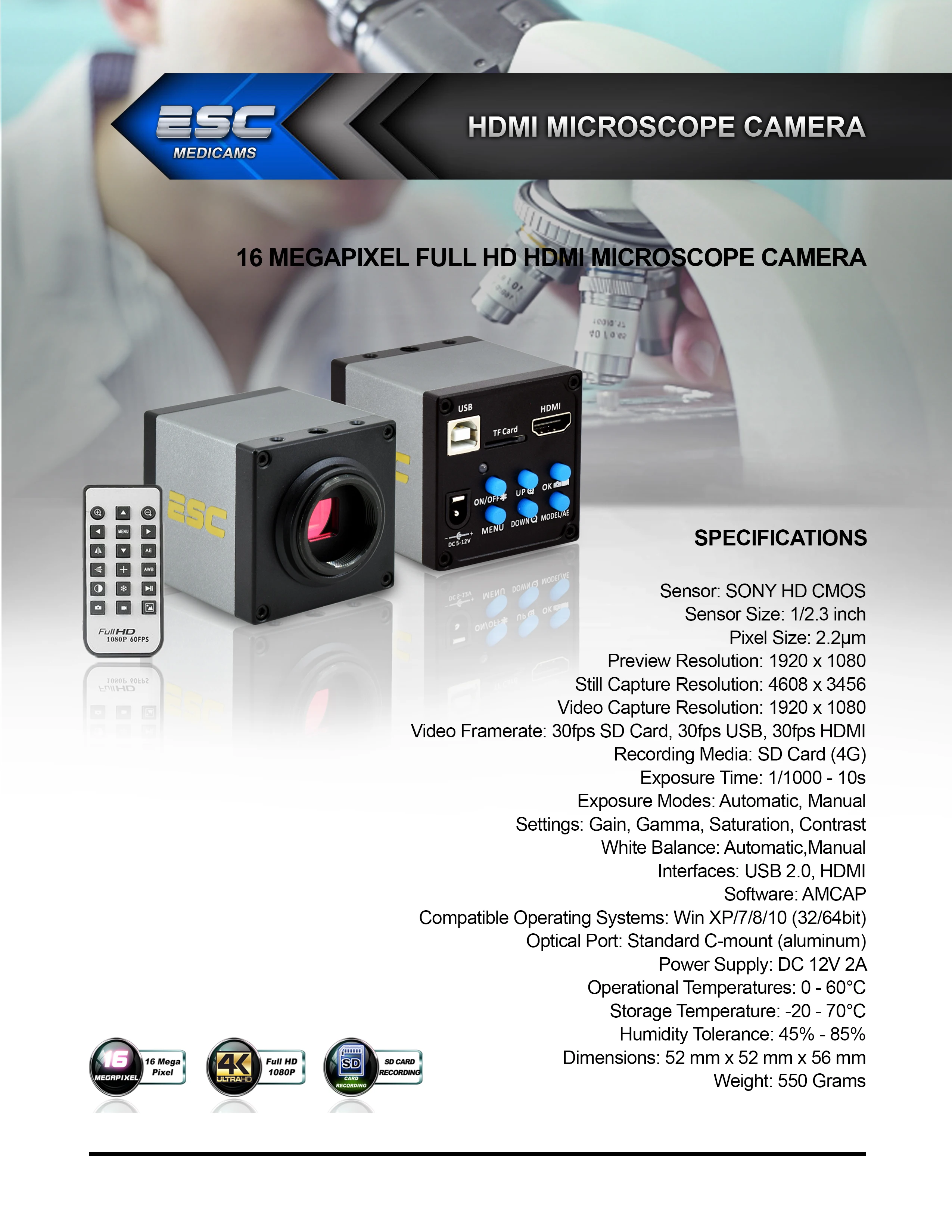 USB Eyepiece Microscope Camera Full HD 16 Mp