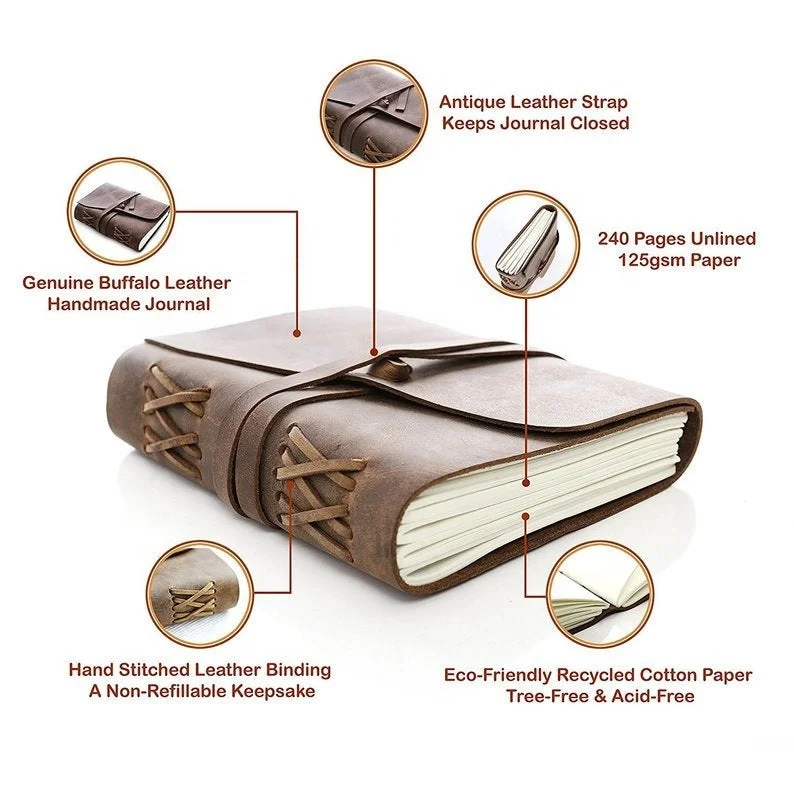 Handmade A5/A4/A6 Genuine Leather Journal Diary Sketchbook Notebook with Pencil Paintable Cotton Paper Gift for Him or Her