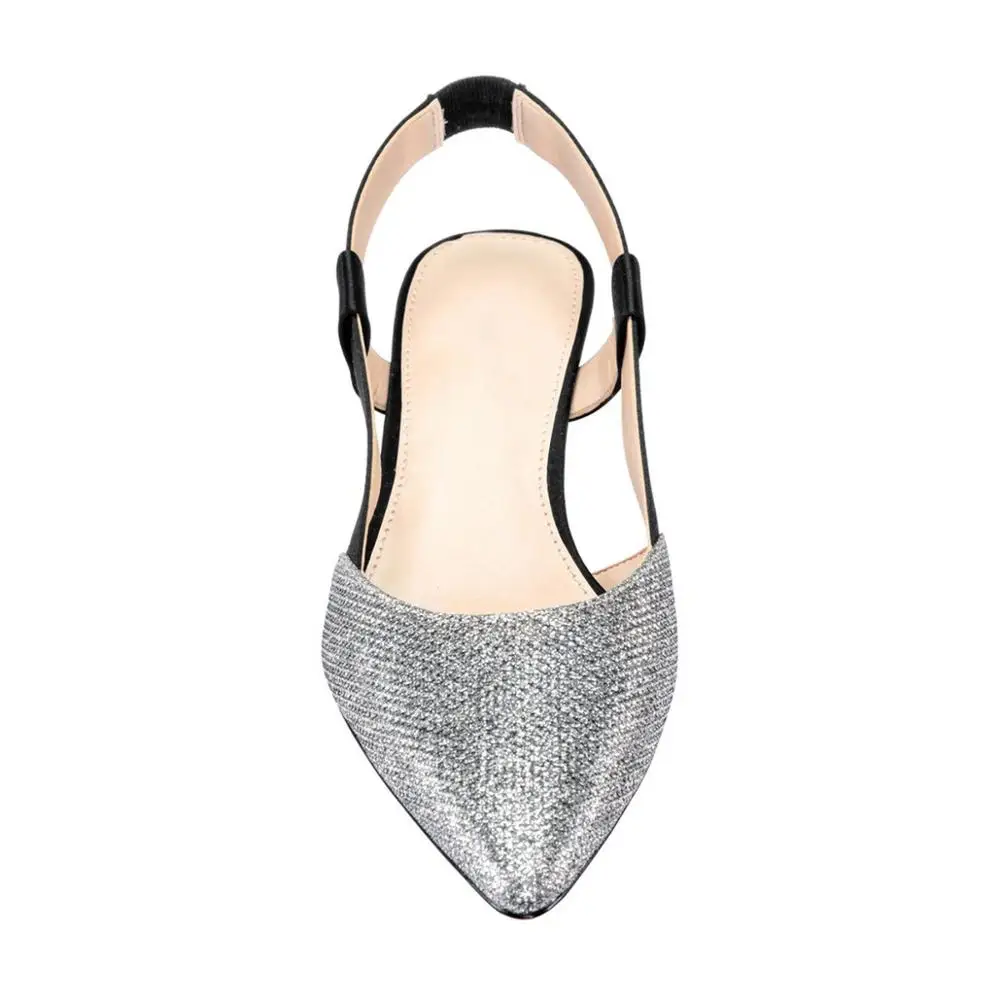 Women beautiful shining upper pointed toe mid heels back elastic band ankle strap sandals shoes