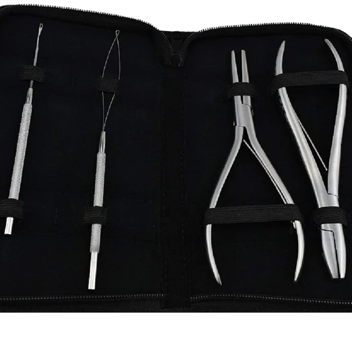 hair extensions tools fitting & removal pliers kit micro ring loop & pulling needles