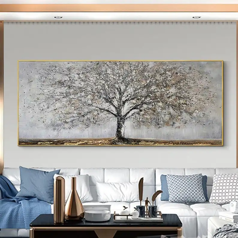 Large Original Oil Painting on Canvas Trees Painting Home Decor ,Golden BloomingTree Paint
