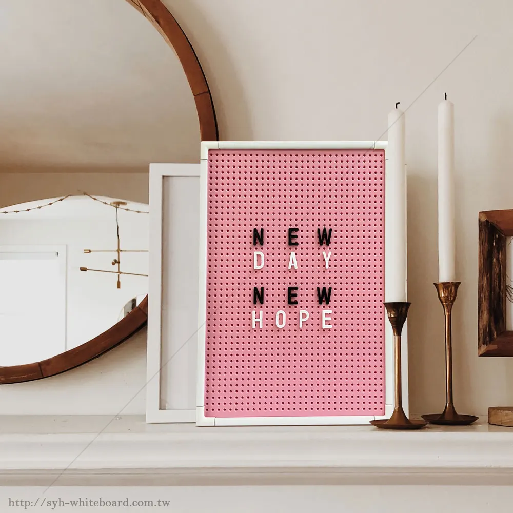 Pink message letter peg board with white aluminum frame Non-toxic
