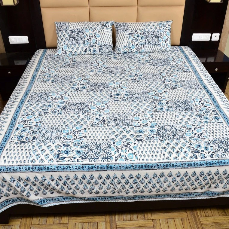 Jaipur Block Print Fabric Cotton Bedspread Patchwork Bohemian Bedding Set Bohemian Bedcover Boho Bedsheet