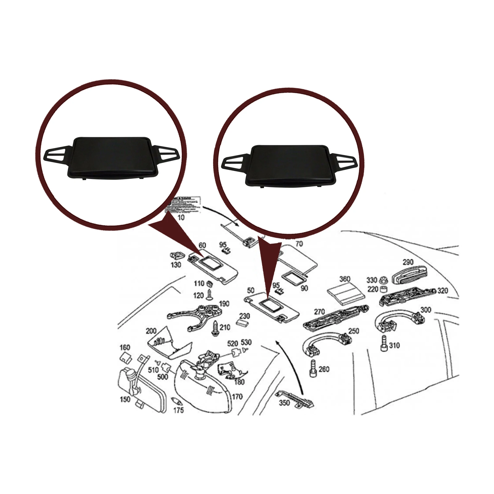 BDP524 Sun Visor Shade Mirror Cover Set BLACK for W210 W211 2108102510 2118100410 Bross Auto Parts Made In Turkey