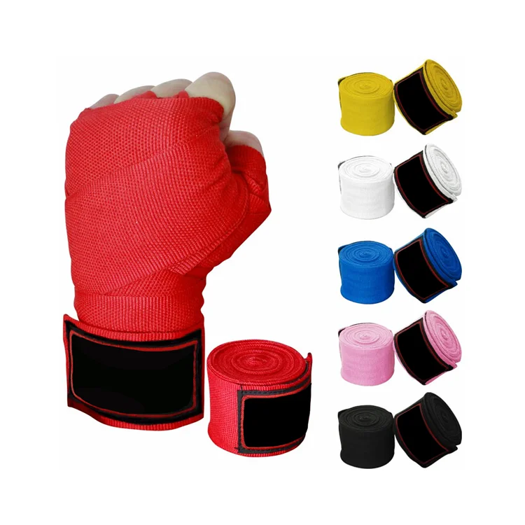 Hot Sale Custom Logo Hand Wraps Low Price Inner Fitness Elastic Handwraps Easy Cotton/Nylon Tape Boxing Colorful Hand Wraps