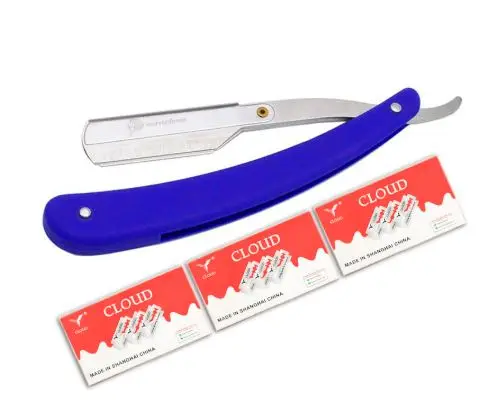 straight plastic handle foldable sharp blade razor stick for men women barber shaving knife beard face underarm body