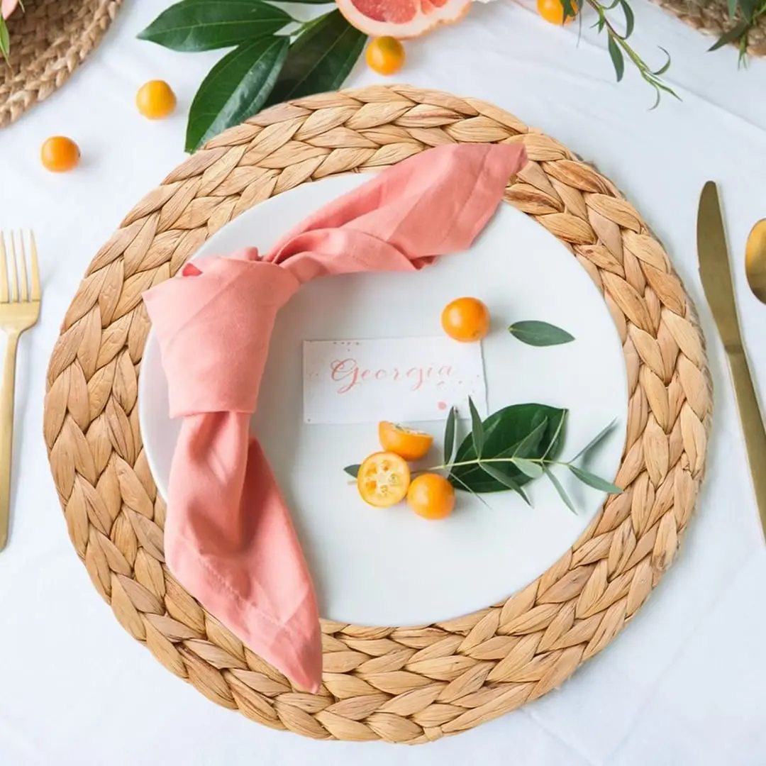2023 Braided Round Rattan Placemats Party Wedding Natural  Water Hyacinth Handwoven Tablemat Home Restaurant Woven Placemats