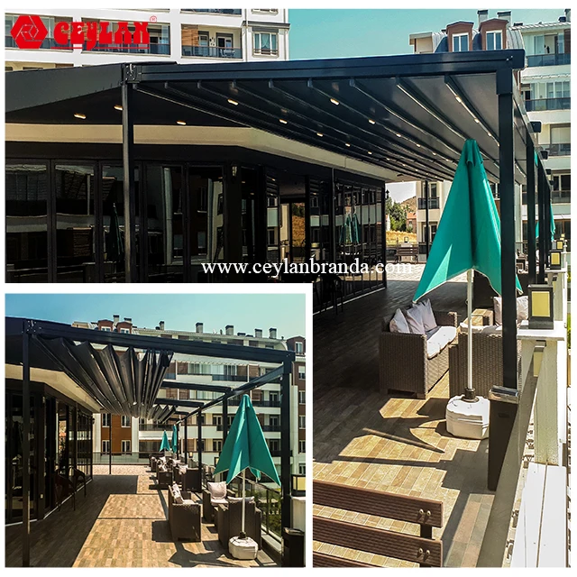 Aluminium Pergola Awning System Movable, Openable. Pvc Fabric, Led Illumination.