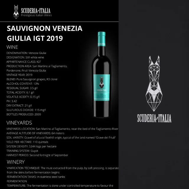 Luxury Bottle Of Italian White Wine LUGANA DOC 2019 Scuderia Italia 0.75L 13% For Special Occasions